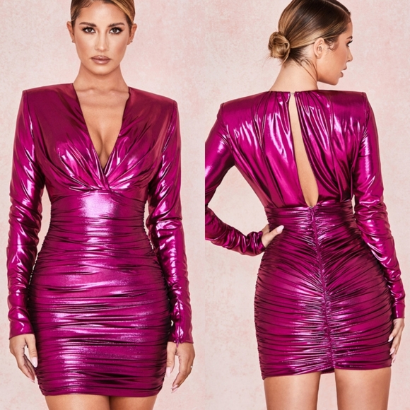 House of CB Dresses House Of Cb Zandra Metallic Fuscia Bodycon